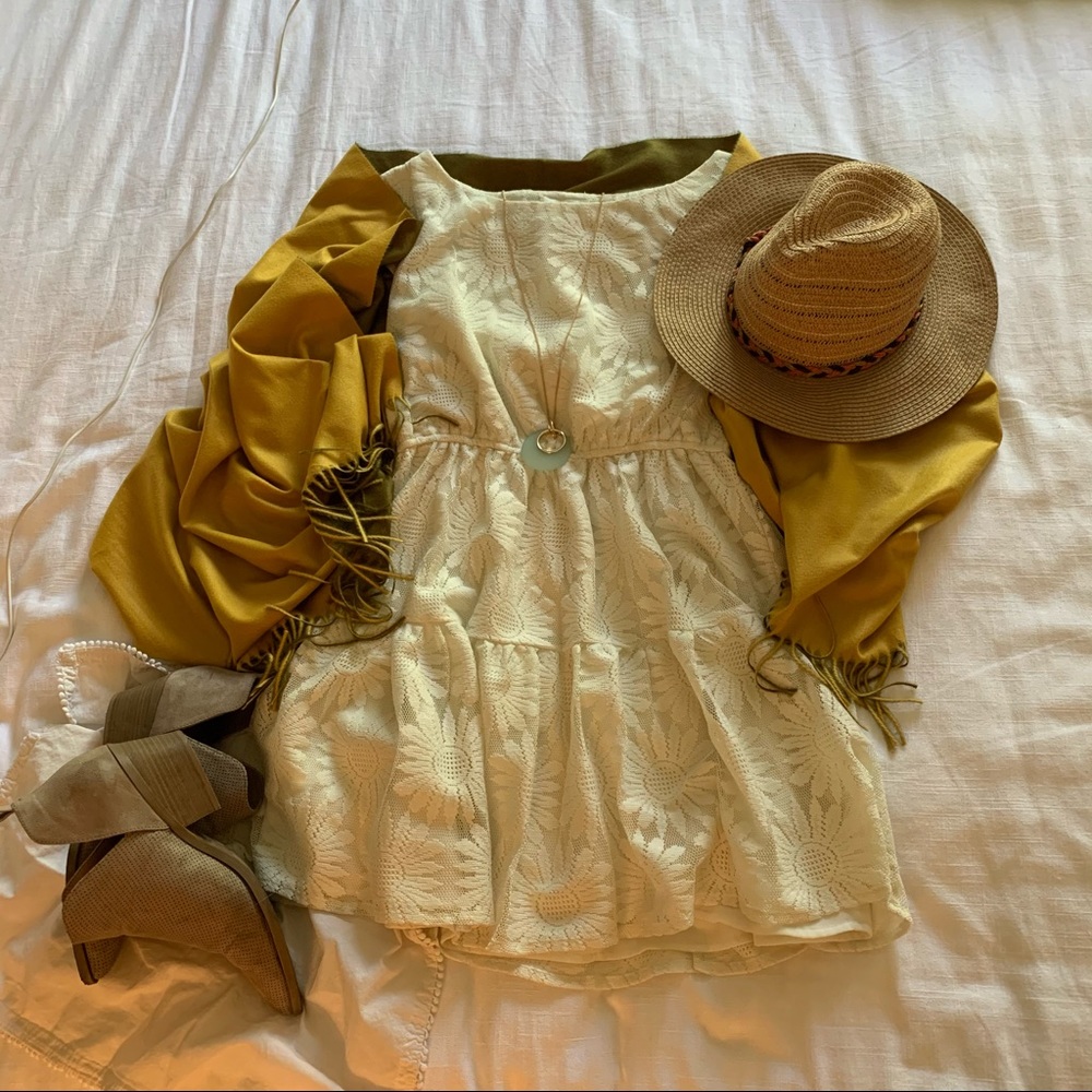 MM Couture Cream Colored Lace Dress